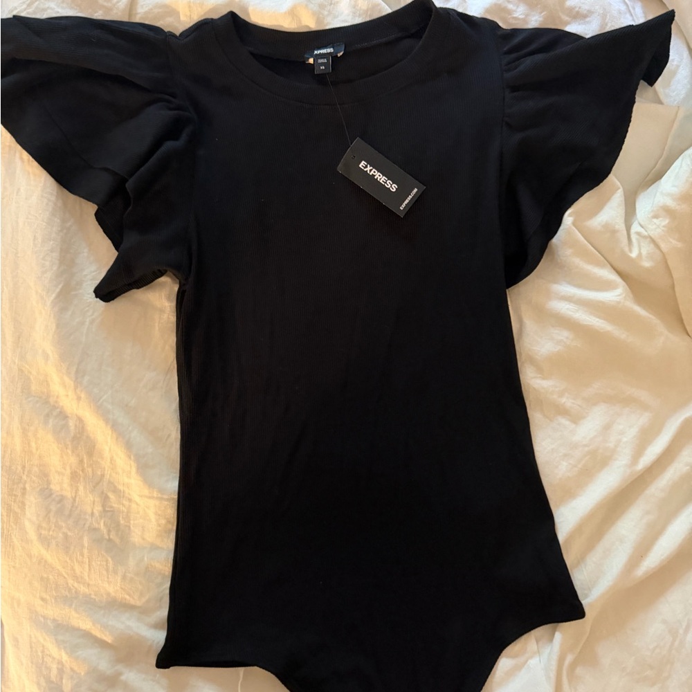 Express Black Flutter bodysuit